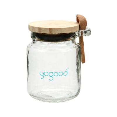 China High quality freshness preservation glass jar with spoon glass storage jar wholesale glass jar with spoon and lid for sale