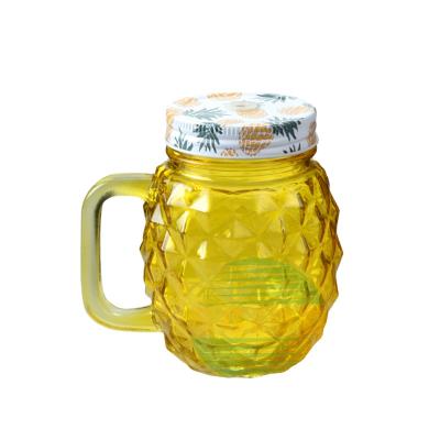 China Customized Viable Pineapple Glass Mason Jar With Handle Mason Jar Mug For Drinking for sale