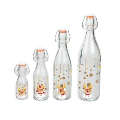 China Sustainable Glass Milk Bottle With Ball Clips Wholesale Glass Bottle for sale