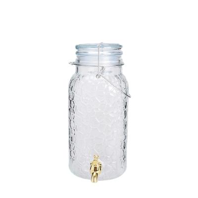 China New Design Food Round Glass Beverage Dispenser With Gold Tap And Glass Cover for sale