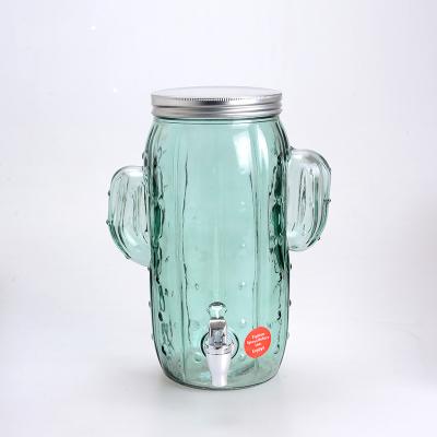 China Cactus Design 4l Glass Beverage Dispenser Storage Stocked Glass Bottle for sale