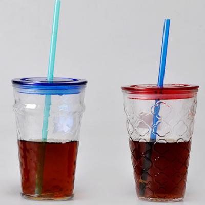 China Modern Viable Drinking Glass Cup With Straw Popular Ins Glass Mug With Lid Custom Printing for sale