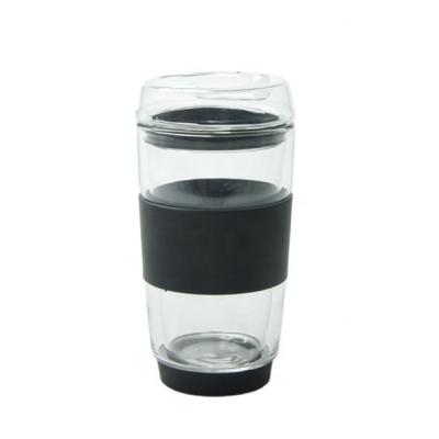 China Borosilicate Double Wall Cup Sustainable Glass Coffee Mug With Glass Lid for sale