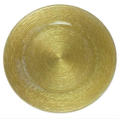 China Disposable Decorative Round Ice Cream Set 4 Size Gold Charm Glass Charger Dish for sale