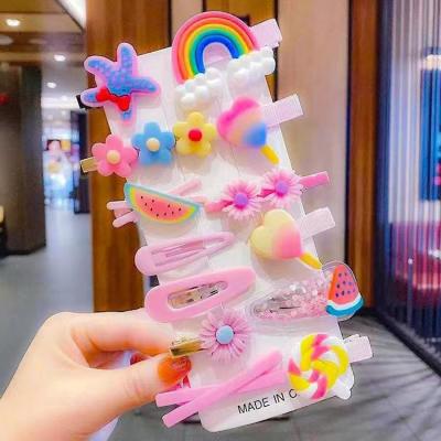 China Hair accessories Children's 14pcs set Cute baby hairpins flowers and fruits hair clip For girl Lovely Princess Duckbill Clips for sale