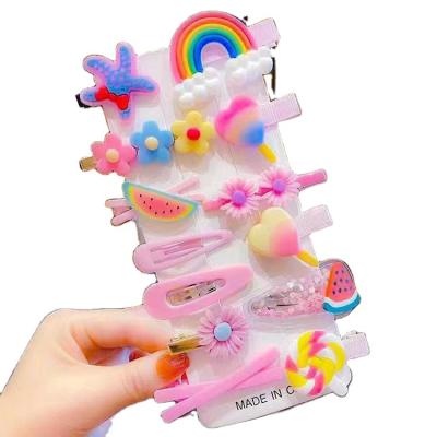 China Hair accessories Sweet Children Cartoon Hair Pin Rainbow Cloud Lollipop Flower Love Heart Shape Hair Pin Set for Kids Girls for sale