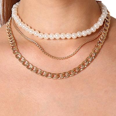 China TRENDY Fashion Beaded Necklace Creative Retro Simple Style Pearl Chain Three-layer Necklace For Women 2021 for sale