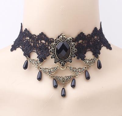 China Environmental Friendly Queen Gem Black Lace Choker Necklace All-match Set Punk Accessories Necklace Jewelry for Women for sale