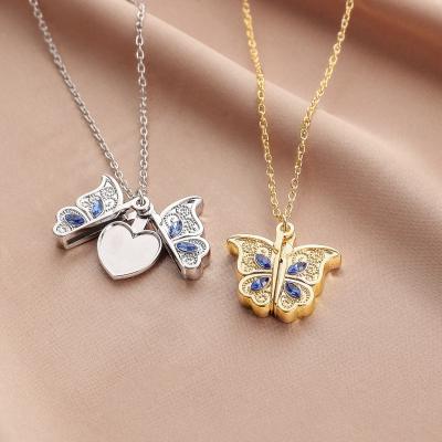 China Environmental Friendly Butterfly Love Openable Photo Box Pendant For Necklace Temperament Simple Butterfly Necklace for sale