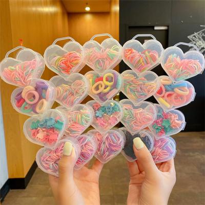 China Children's hair accessories 2021 new love boxed cartoon small flower hair clip girl elastic disposable rubber band 4 box set wholesale for sale