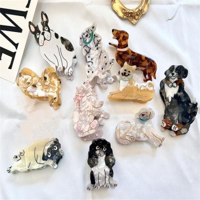 China Ladies Grip 2022 INS acetate hollow dog design hair claw french cartoon animal hair clip Acetate dog shaped for women for sale