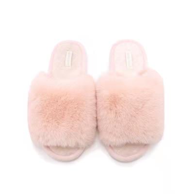 China Fashion Trend Wholesale Women Colorful Fur Slides Warm Soft Breathable Plush Faux Rabbit Fur Hairy Slippers for sale