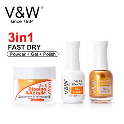 China Personal Nail Art DIY VW Supplier Chinese Custom 3 in 1 Color Match Dip Acrylic Powder for Nail Gel Polish and Nail Polish Lacquer System for sale