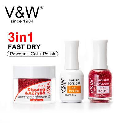 China DIY Nail Art VW Private Label Powder Acrylic Personal Nail Dip System Non-Toxic 3 in 1 Dip Powder Nail Set Gel Polish Bulk Dip Nail Polish for sale