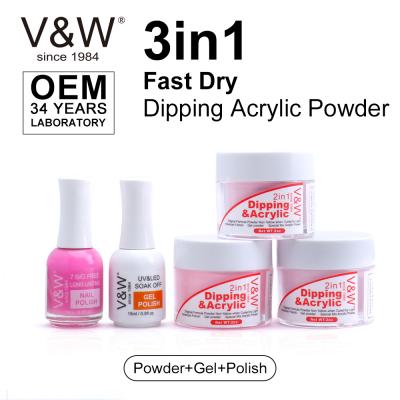 China OEM Personal Private Label VW Nail Art DIY Quick Dry Acrylic Powder Dipping Nails Set French Tip Dip Nail Dip 3 Liquid In 1 Match Gel And Nail Polish for sale