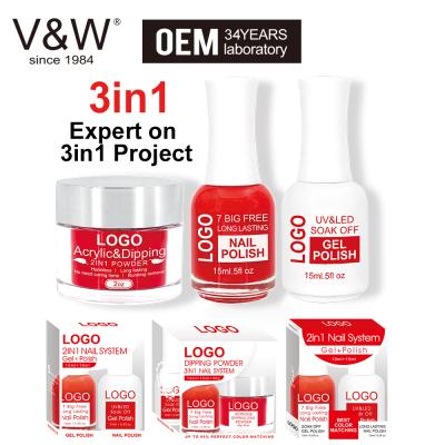 China China V&w factory one step gel, 3 in 1 gel, all in one gel OEM 3 in 1 nail gel match dip acrylic powder and polish color set 3 in 1 gel for sale