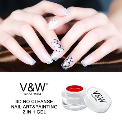 China Art cosmetic painting nail uv gel 3 in 1 3d uv gel 3 D do not clean nail art&painting 2 in 1 gel for sale