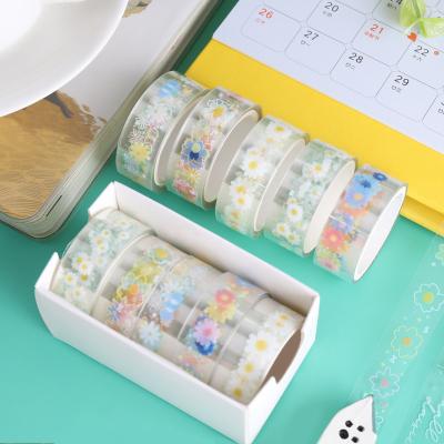 China Transparent Flower Daisy Waterproof Pet Hand Account Washi Tape Roll Album Card Diy Decoration Stickers for sale