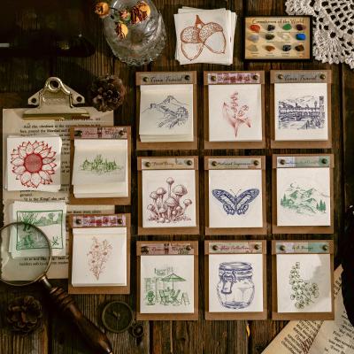 China Self-adhesive Literary Butterfly Mushroom Literary Paper Material Collage Retro Hand Retro Hand Scrapbooking Memo Pads for sale