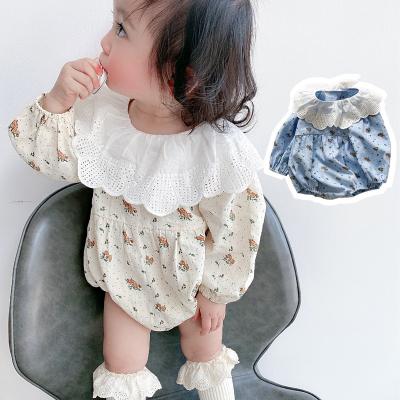 China Female Babies 0-3Y Long Sleeve Jumpsuit Autumn Lace Collar Floral Bodysuit Rompers Clothes for sale