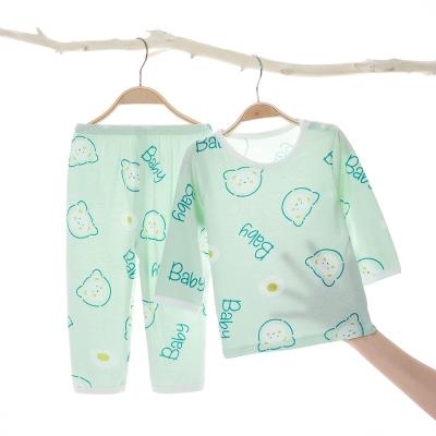 China Newborn 100% air-conditioned baby room OEKO summer cotton long-sleeved thin antibacterial pants pants suit for sale