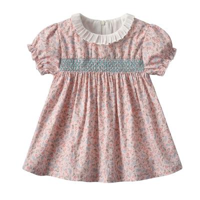 China Sustainable Baby clothing children's garment 2021 new child skirt summer short-sleeved retro princess pastoral floral girl dress for sale