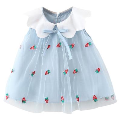 China Baby Washable Vest Summer Kiddie Sleeveless Princess Skirt With Strawberry Gauze Beautiful Dress for sale