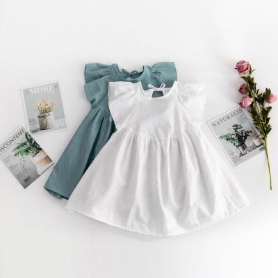 China Solid Color Sleeve Baby Dry Cleaning CIA Popular Girls' Dress Cotton And Linen Throw Princess Dress for sale