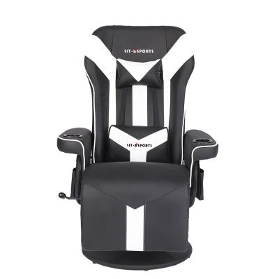 Cina Office/Home Gaming Chair with Cup Holder and Footrest in White Racing Style Leather in vendita