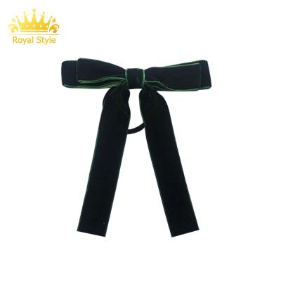 China Fashion Korean Quality Velvet Hair Ribbon Bow Accessories Ponytail Hair Scrunchi Blackish Green Rope for sale