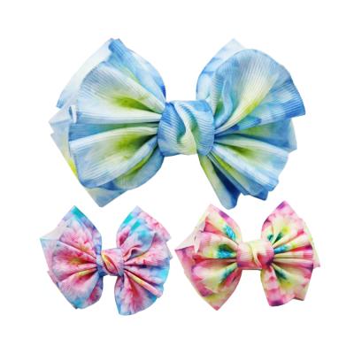 China Hair clips fashion print girl's grosgrain ribbon flower bow hair clips accessories bowknot hairpin for sale