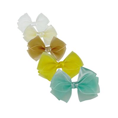 China Sweet Girl's Favorite MOQ Chiffon Organza Ribbon Bow Small Fancy Hair Clips Romantic Hair Clips Accessories for sale