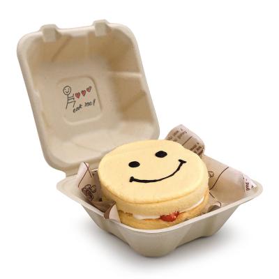 China Compostable Biodegradable Within 90 Days Factory Wholesale 6 Inch Lunch Box Compostable Bagasse Takeout Cake To Go Box Bagasse Biodegradable Hamburger Box for sale