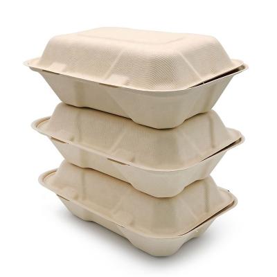 China Biodegradable Disposable Biodegradable Burger Container Clamshell Mount Pulp Bagasse Sugar Cane Packaging Boxes for sale