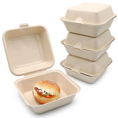 China Factory Price 6 Inch Sugar Cane Fiber Disposable Bagasse Burger Biodegradable Eco Friendly Box Biodegradable Food Container for sale