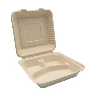 China Eco Friendly Compostable Biodegradable Sugarcane Bagasse Paper Pulp Personalized Cardboard Sandwich Hamburger Takeout Box For Fast Food for sale