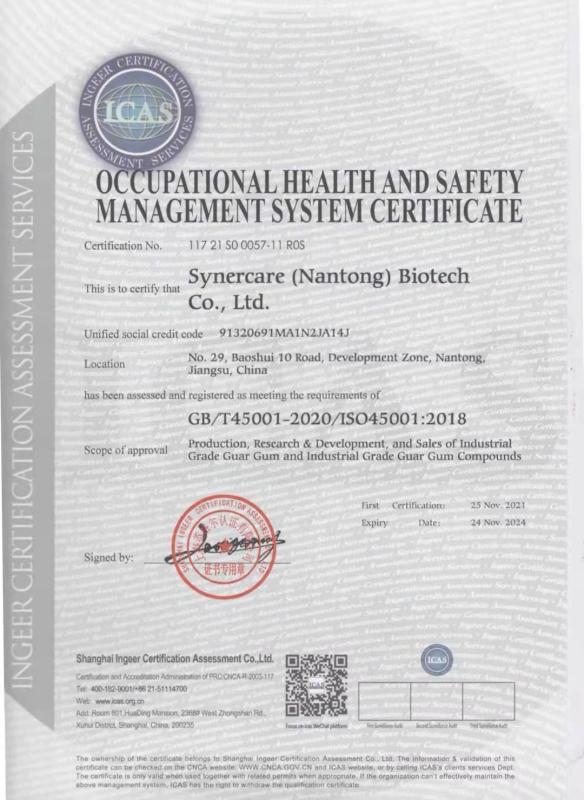 Occupation health & safety management system - Suzhou Synerguar Hydrocolloid Technologies Co.ltd.