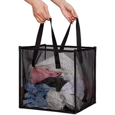 China Durable Eco-Friendly Mesh Collapsible Pop Up Laundry Basket Bag Household Laundry Baskets With Handle Supplier Collapsible Laundry Baskets For Washing Storage for sale