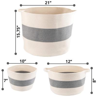 China Woven cotton viable rope basket 3 pack xxl cotton rope basket for living room bathroom storage basket for sale