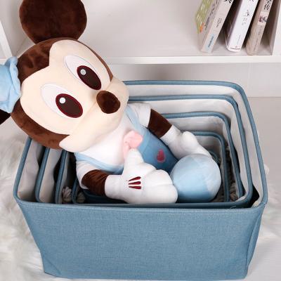 China New arrival 3 parts set Folding Blue Cloth Basket Organizer Storage Bin canvas basket shelt packaging with handles for sale