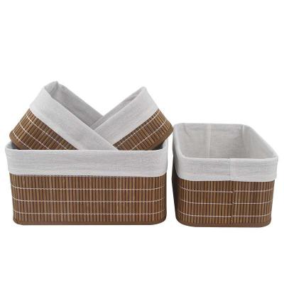 China Sustainable Amazon Tending OEM Handmade Household Storage Rectangular Bamboo Weaving Basket Sets For Sundries for sale