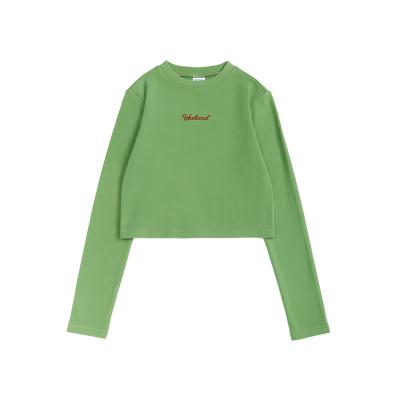 China Breathable Stain Solid Color Small Original Logo Embroidered Long Sleeve Cropped T-Shirt for sale