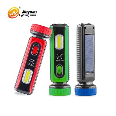 China Emergency LED COB Torch Light Table Lamp Solar Power USB Rechargeable Led Flashlight With Side Light for sale