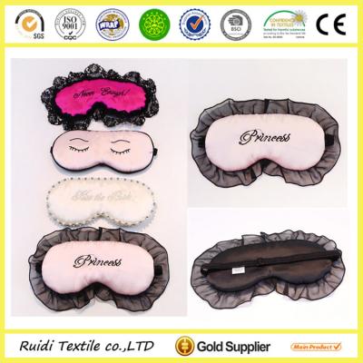 China Soft Custom Embroidery Design Silk Satin Eyemask For Sleeping With Nice Lace for sale