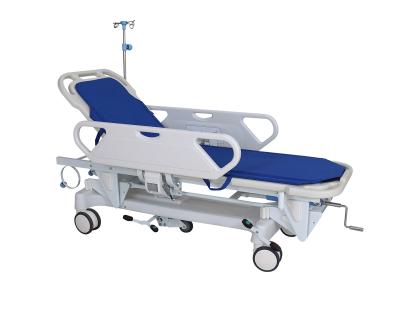 China 2021 wholesales modern steel plastic patient transfer stretcher crank patient transport cart crank patient deasil for sale