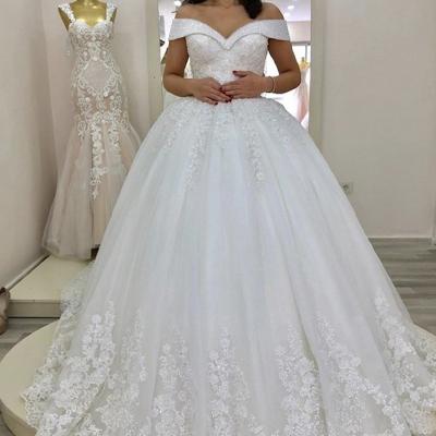 China K&Y Anti-Static African Customize Plus Size Princess Off Shoulder Lace Applique Bridal Wedding Gown 2021 for sale