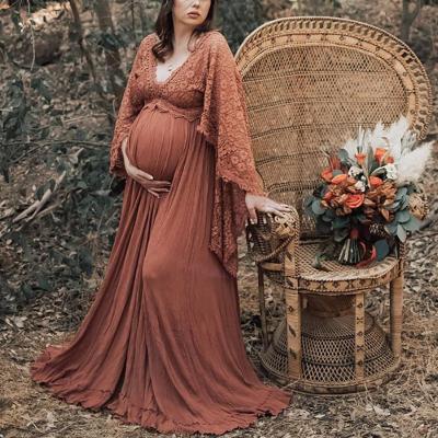 China K&Y Radiation Protection Pregnant Mother Long Sleeve Dress 2022 Spring Summer Lace Edge Pregnant Woman Dress Wholesale Long Fluffy Long Swing Dress for sale