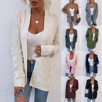 China 2021 Anti-Wrinkle Women's Sweaters 2021 Long Mid Length Women's Sweaters K&Y Autumn Winter New Cardigan Sweater With Pockets for sale