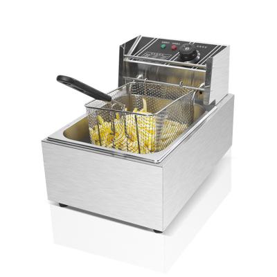 China Commercial Potato Chip Fryer Electrical Deep Fryer 6L Snacks Table Top Stainless Steel French Fries Machine 1 Tank 1 Basket Potato Chip Fryer for sale