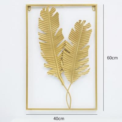 China Modern Wall Decoration Ginkgo Palm Leaves Rectangle Metal Gold Iron Wrought Leaves Show Art Hanging On The Wall for sale